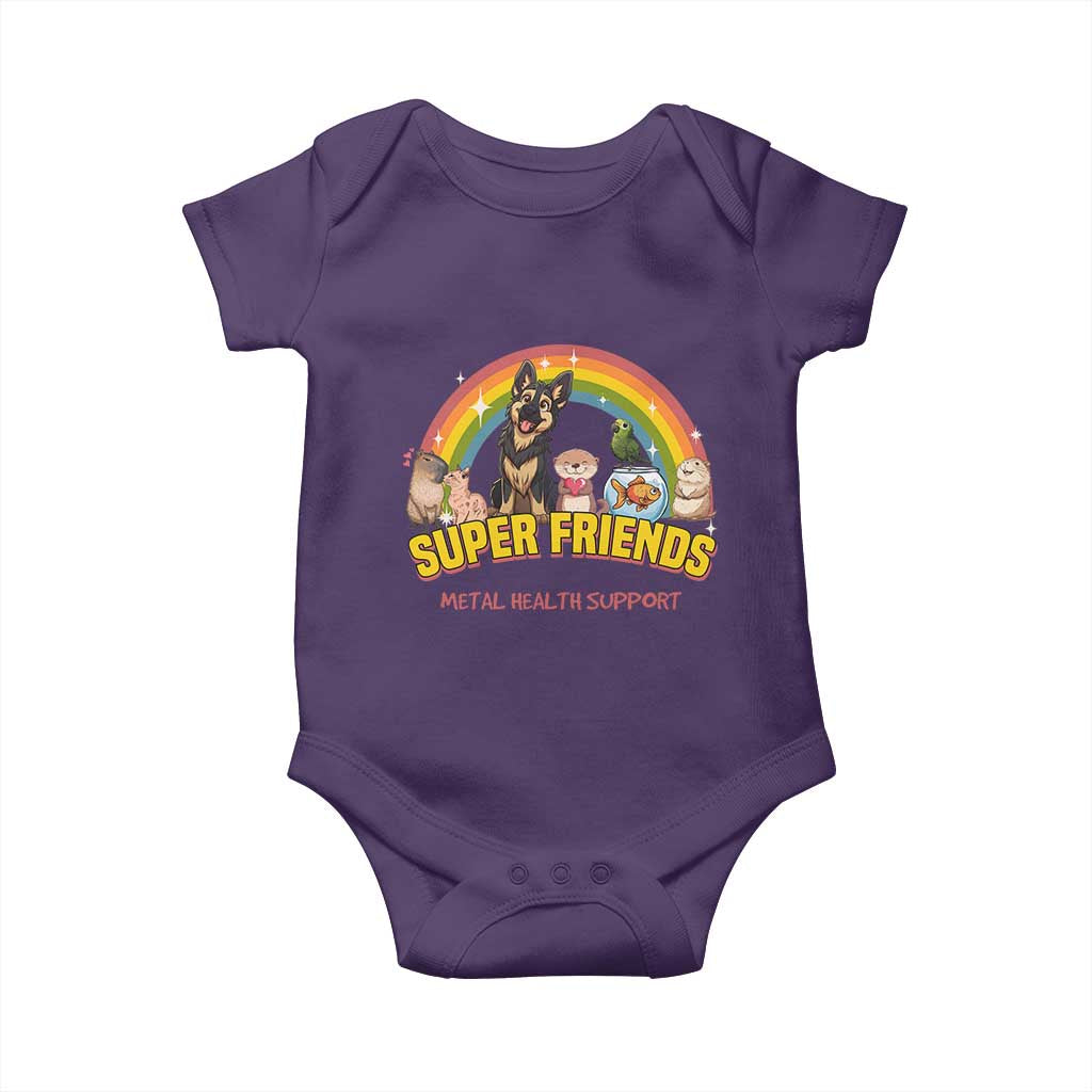 Mental Health Support Baby Onesie Super Friends Cute Animals Dog Cat Capybara Otter