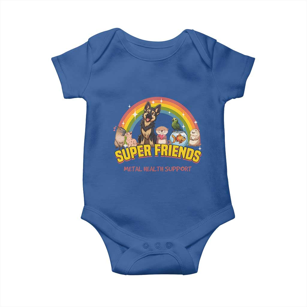 Mental Health Support Baby Onesie Super Friends Cute Animals Dog Cat Capybara Otter