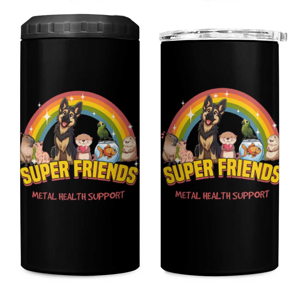 Mental Health Support 4 in 1 Can Cooler Tumbler Super Friends Cute Animals Dog Cat Capybara Otter