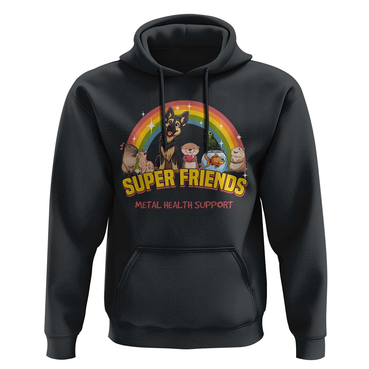 Mental Health Support Hoodie Super Friends Cute Animals Dog Cat Capybara Otter