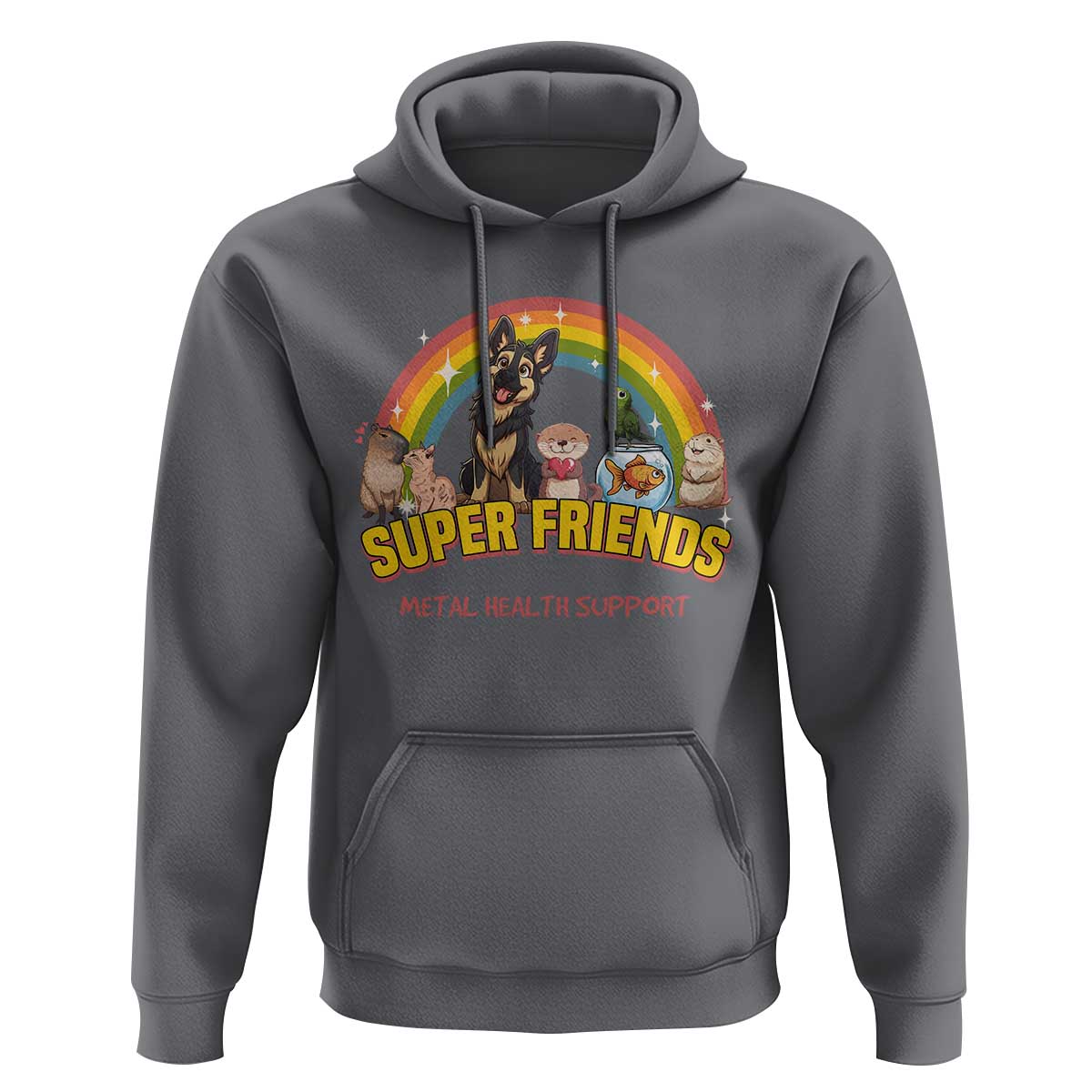 Mental Health Support Hoodie Super Friends Cute Animals Dog Cat Capybara Otter