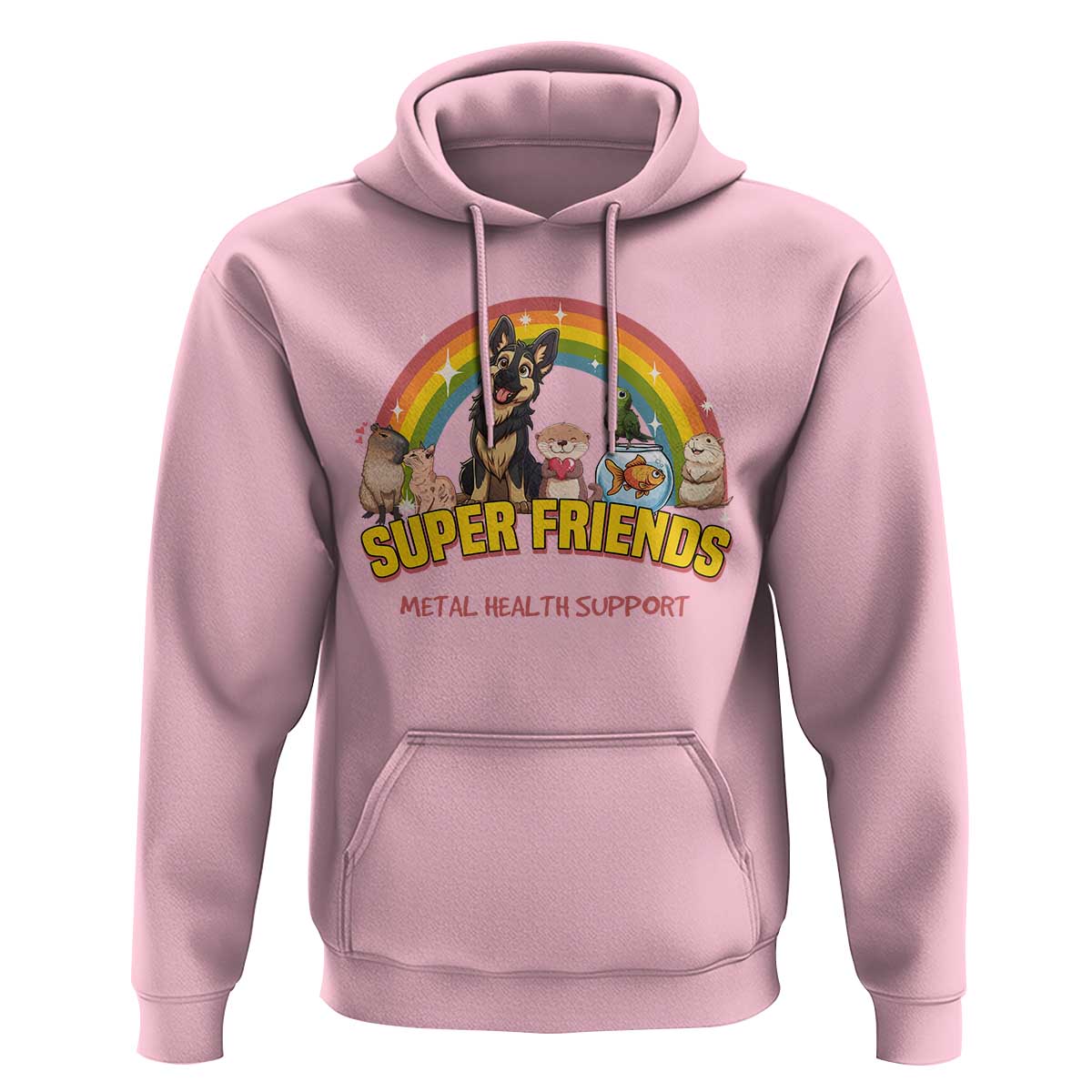 Mental Health Support Hoodie Super Friends Cute Animals Dog Cat Capybara Otter