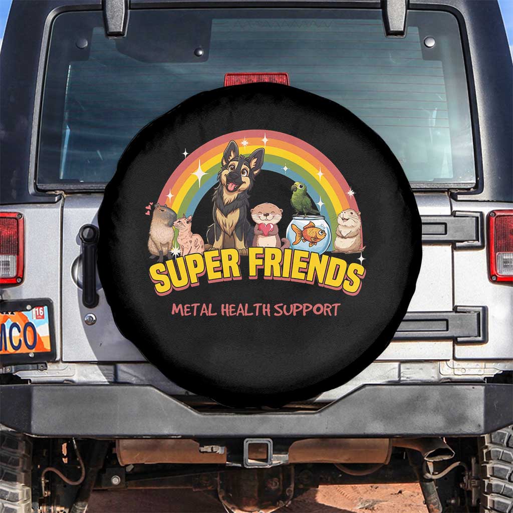 Mental Health Support Spare Tire Cover Super Friends Cute Animals Dog Cat Capybara Otter