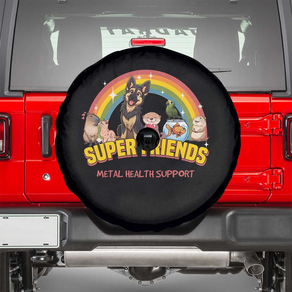 Mental Health Support Spare Tire Cover Super Friends Cute Animals Dog Cat Capybara Otter