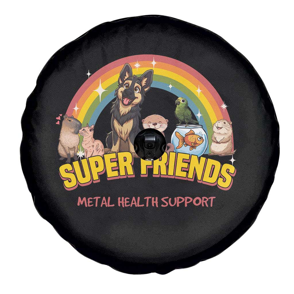 Mental Health Support Spare Tire Cover Super Friends Cute Animals Dog Cat Capybara Otter