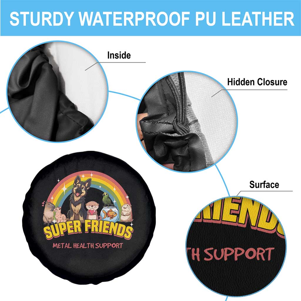 Mental Health Support Spare Tire Cover Super Friends Cute Animals Dog Cat Capybara Otter