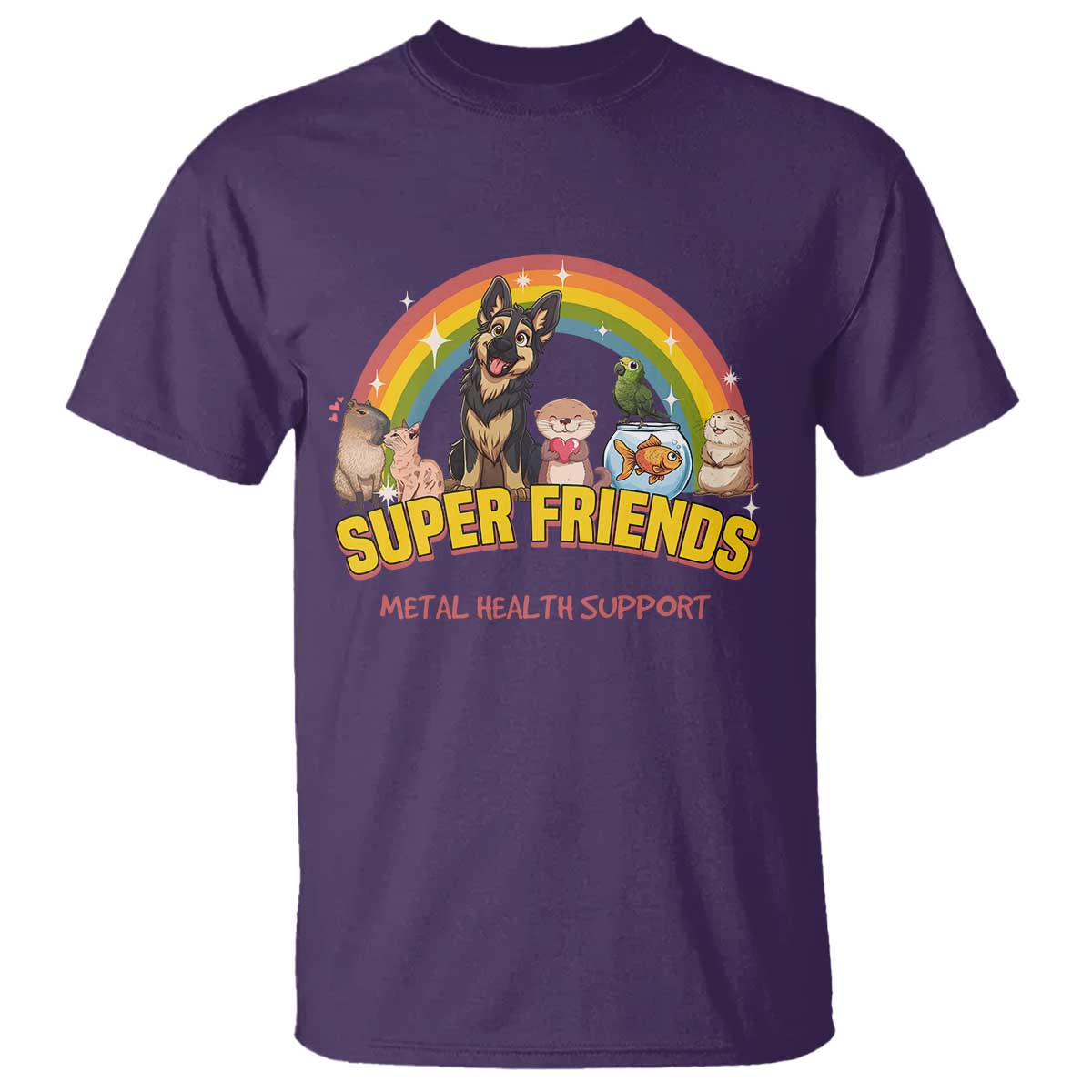Mental Health Support T Shirt Super Friends Cute Animals Dog Cat Capybara Otter - Wonder Print Shop