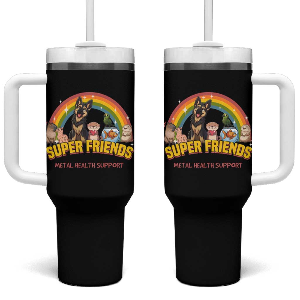 Mental Health Support Tumbler With Handle Super Friends Cute Animals Dog Cat Capybara Otter