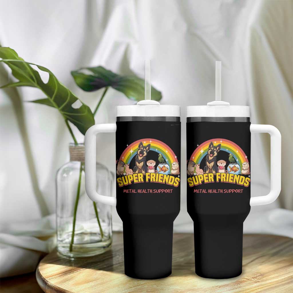 Mental Health Support Tumbler With Handle Super Friends Cute Animals Dog Cat Capybara Otter