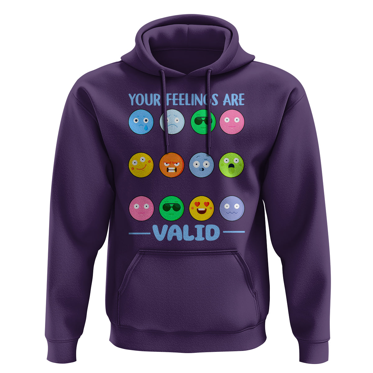 Mental Health Hoodie Your Feelings Are Valid Emotion Faces - Wonder Print Shop