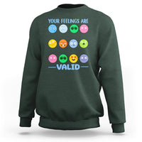 Mental Health Sweatshirt Your Feelings Are Valid Emotion Faces - Wonder Print Shop