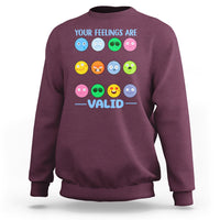 Mental Health Sweatshirt Your Feelings Are Valid Emotion Faces - Wonder Print Shop