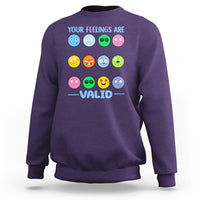 Mental Health Sweatshirt Your Feelings Are Valid Emotion Faces - Wonder Print Shop
