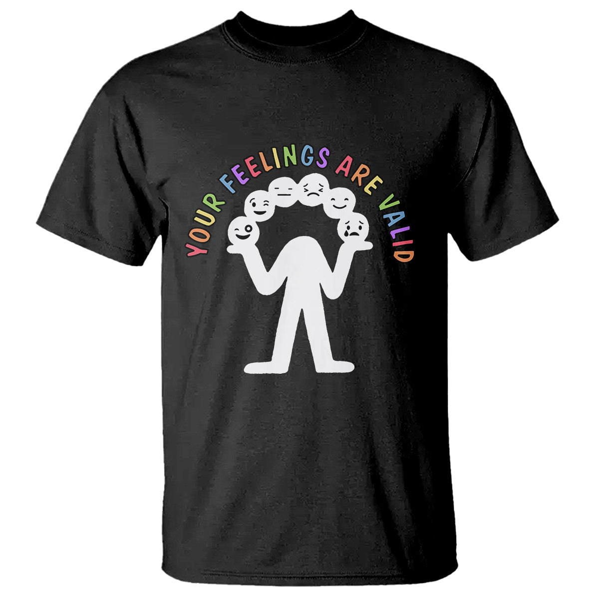 Mental Health T Shirt Your Feelings Are Valid Emotion Faces - Wonder Print Shop