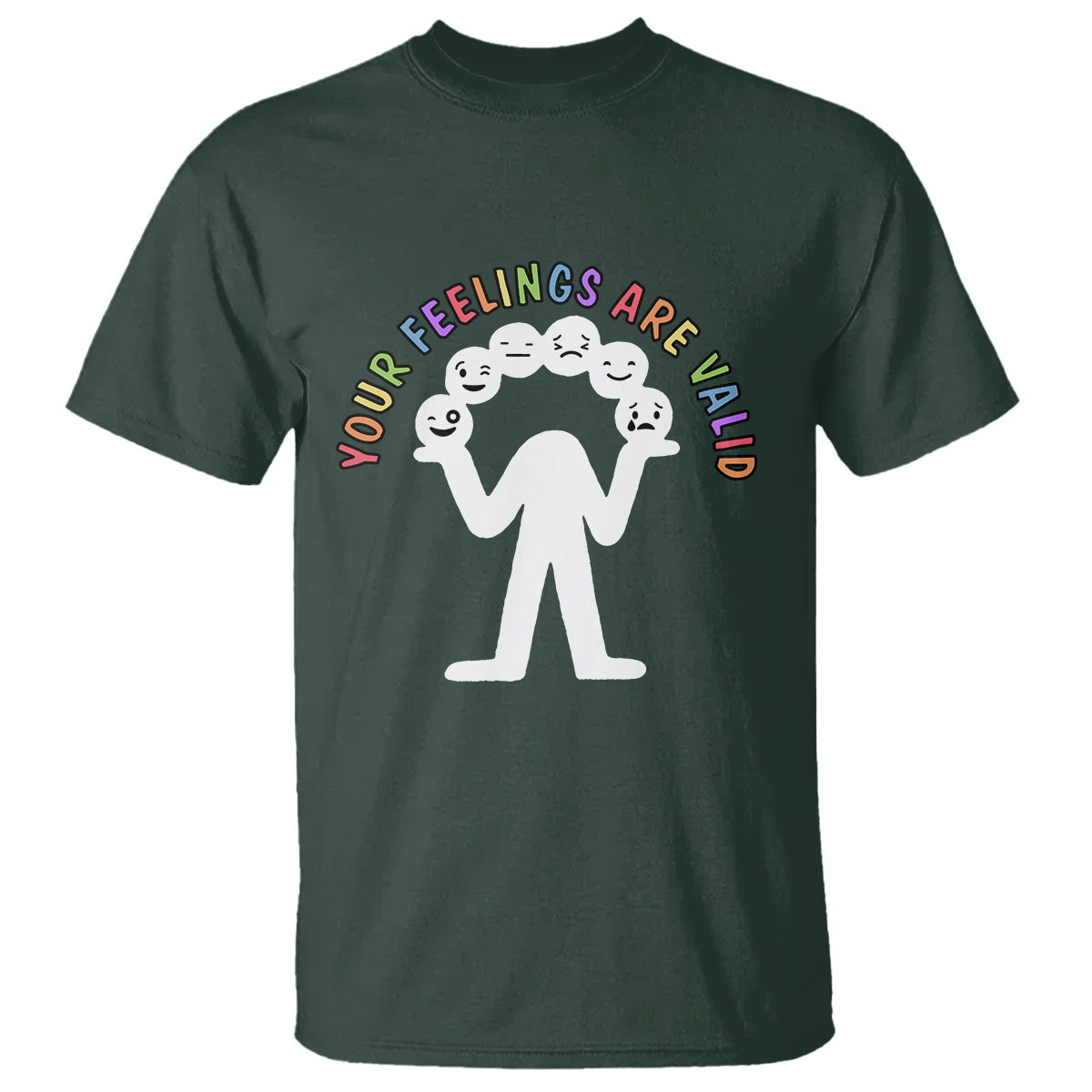 Mental Health T Shirt Your Feelings Are Valid Emotion Faces - Wonder Print Shop