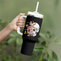 Mental Health Tumbler With Handle Good Energy Is Contagious Skull Flowers