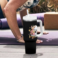 Mental Health Tumbler With Handle Good Energy Is Contagious Skull Flowers