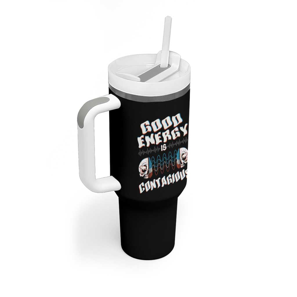 Mental Health Tumbler With Handle Good Energy Is Contagious Skull