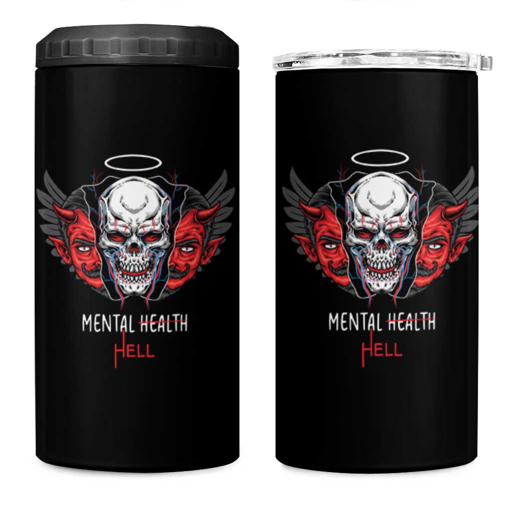 Mental Health Hell Satan Skull 4 in 1 Can Cooler Tumbler