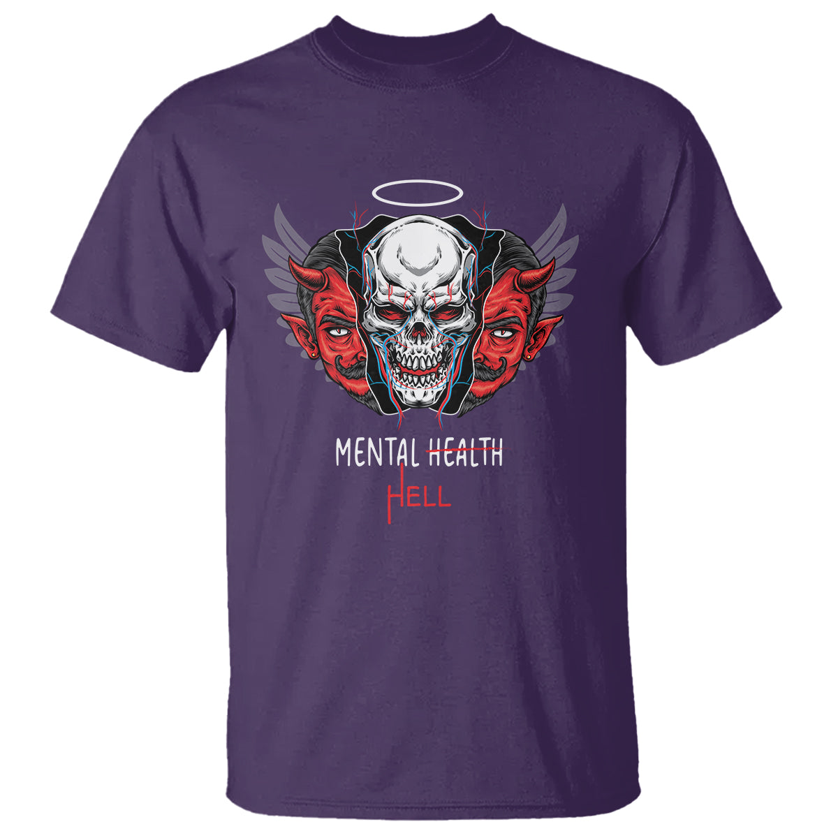 Mental Health Hell Satan Skull T Shirt - Wonder Print Shop