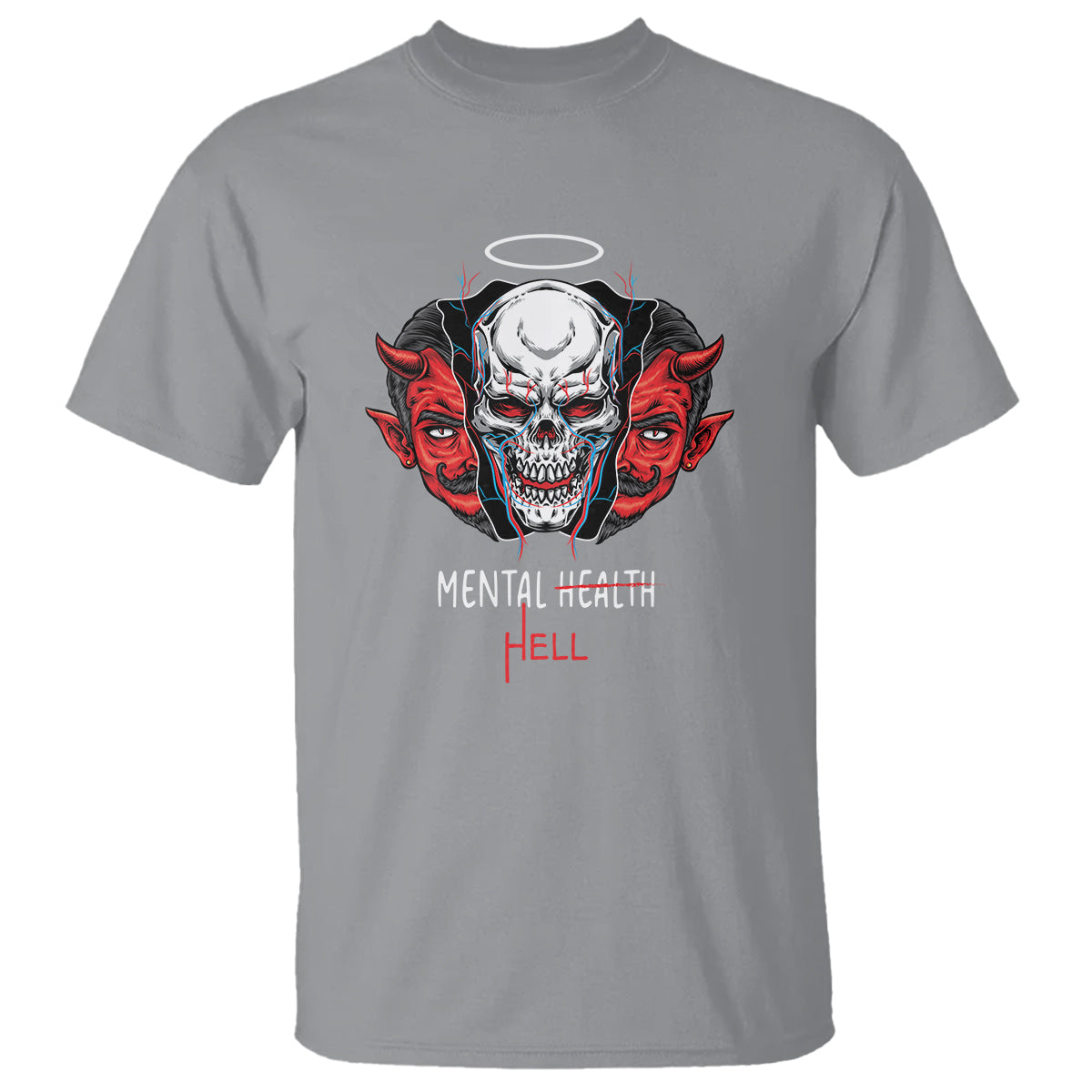 Mental Health Hell Satan Skull T Shirt - Wonder Print Shop