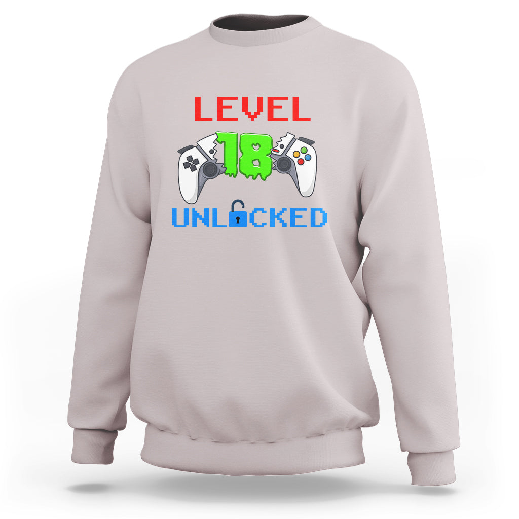 Gamer Birthday Sweatshirt Day Of Birth Level 18 Unlocked Video Game - Wonder Print Shop