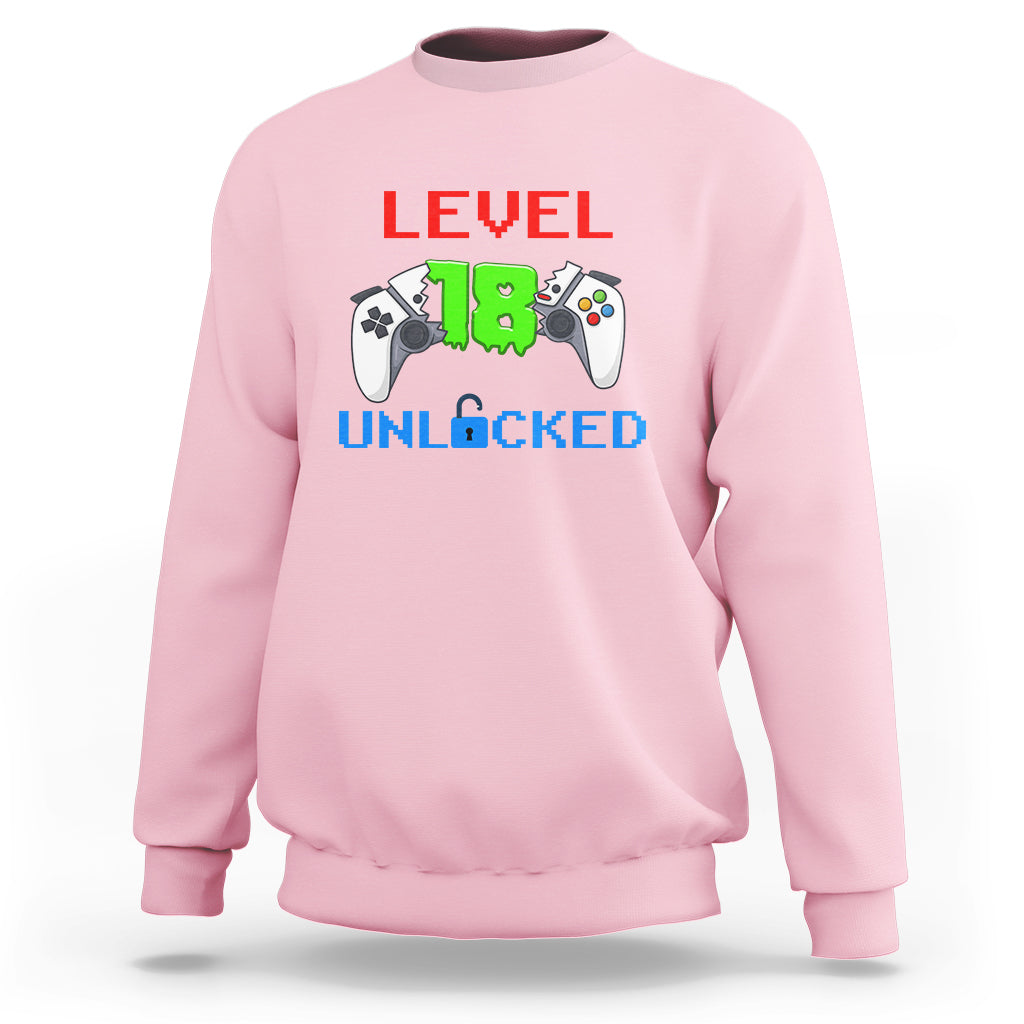 Gamer Birthday Sweatshirt Day Of Birth Level 18 Unlocked Video Game - Wonder Print Shop