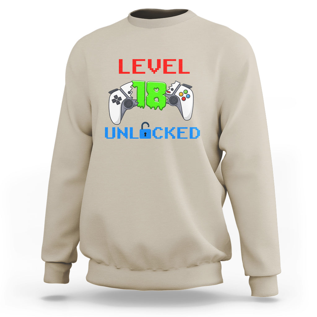 Gamer Birthday Sweatshirt Day Of Birth Level 18 Unlocked Video Game - Wonder Print Shop