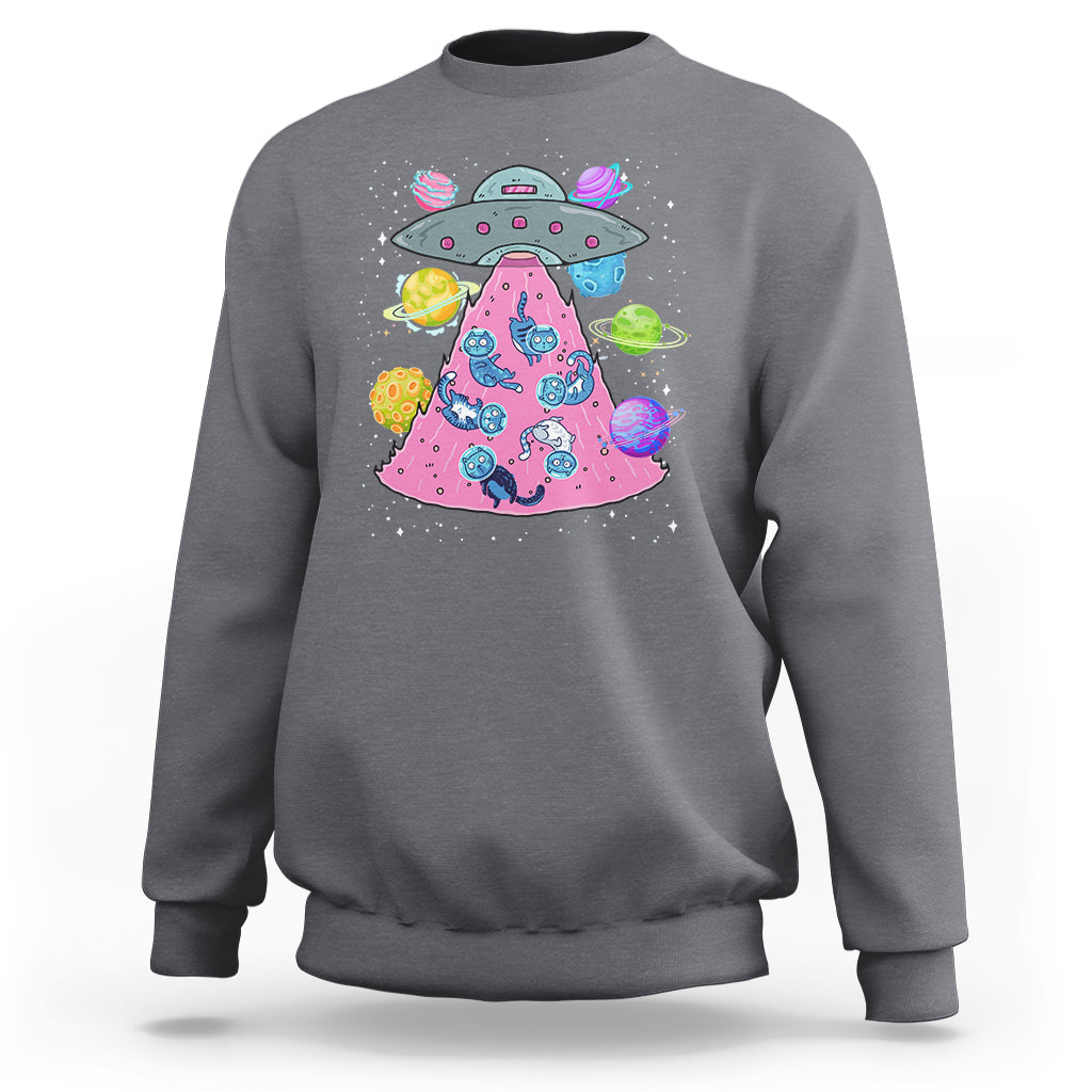Cat Lover Sweatshirt UFO Catches Cat Into Space - Wonder Print Shop