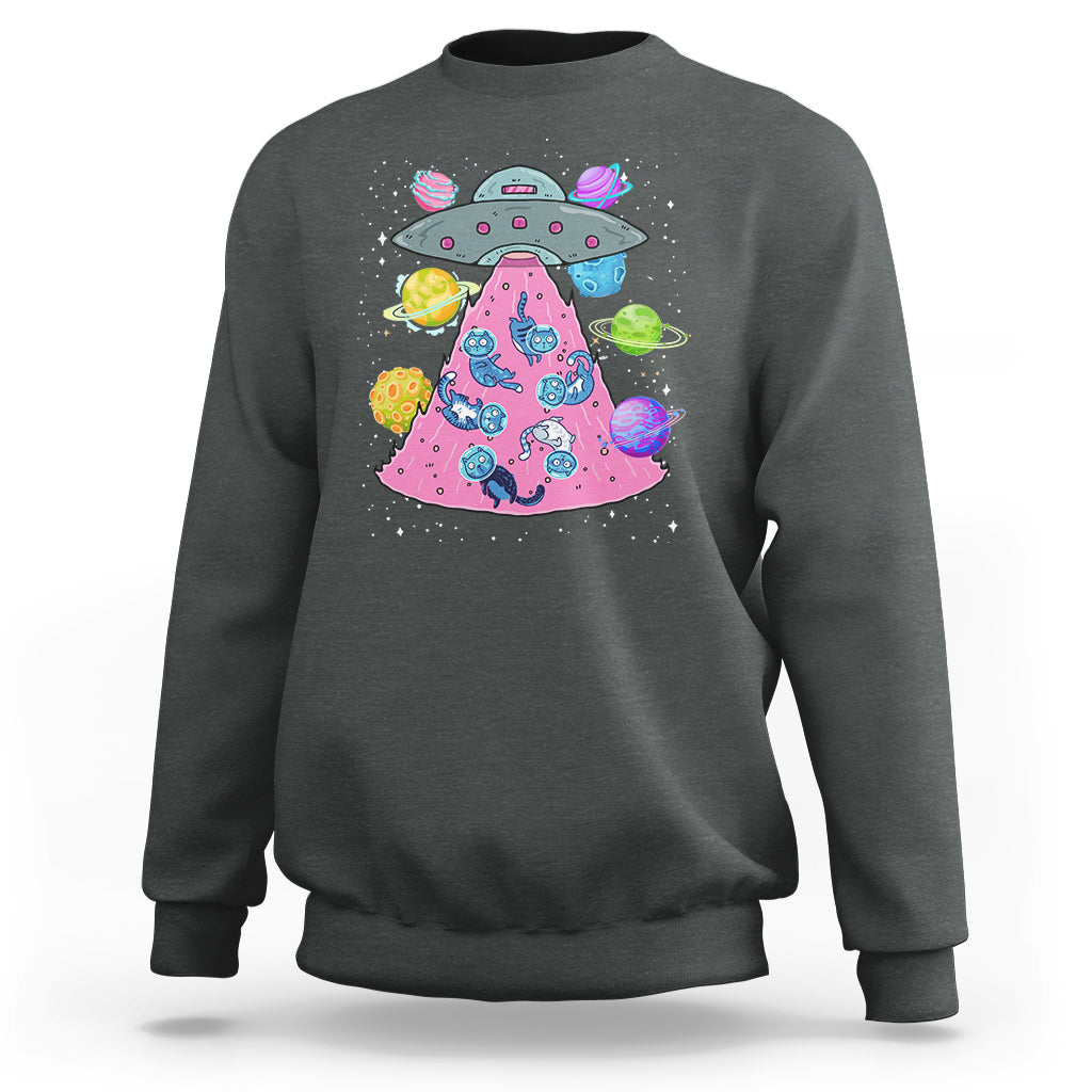 Cat Lover Sweatshirt UFO Catches Cat Into Space - Wonder Print Shop