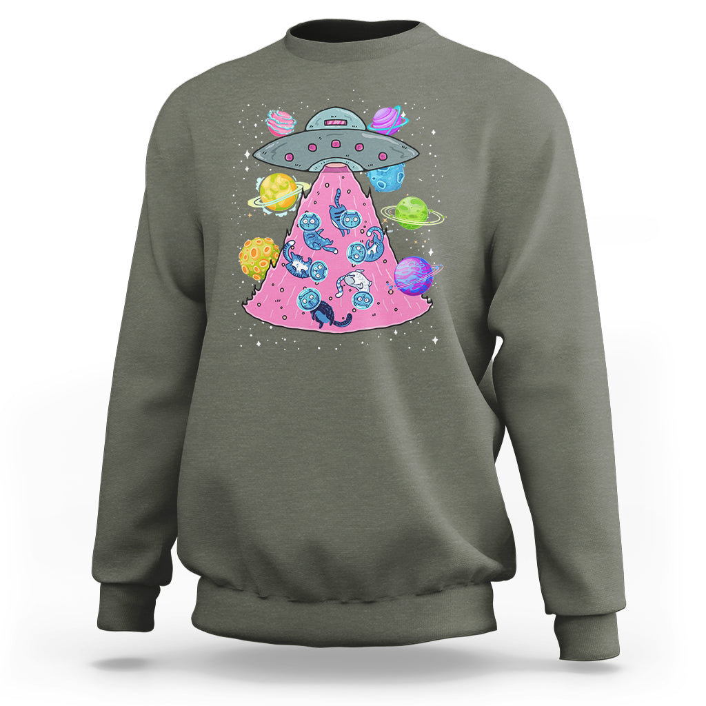 Cat Lover Sweatshirt UFO Catches Cat Into Space - Wonder Print Shop