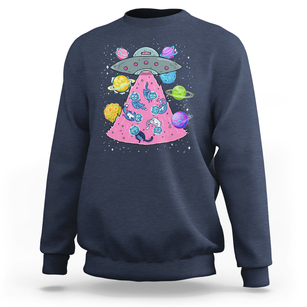 Cat Lover Sweatshirt UFO Catches Cat Into Space - Wonder Print Shop