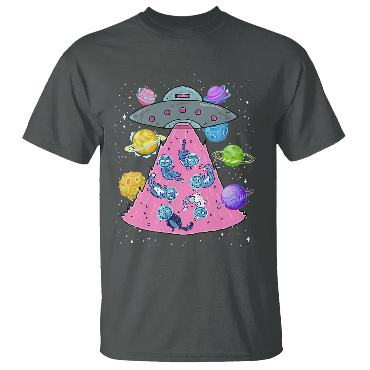 Cat Lover T Shirt UFO Catches Cat Into Space - Wonder Print Shop