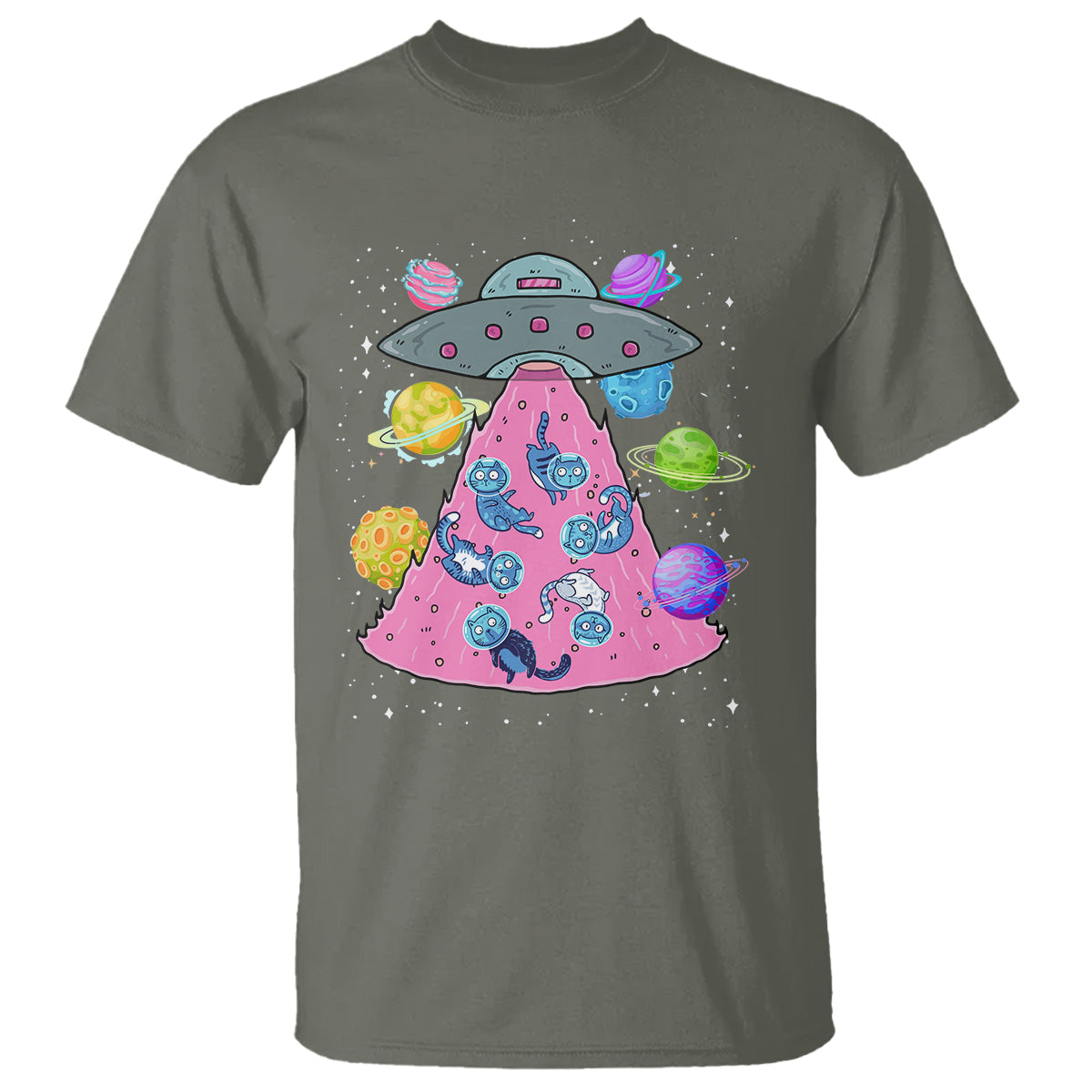 Cat Lover T Shirt UFO Catches Cat Into Space - Wonder Print Shop