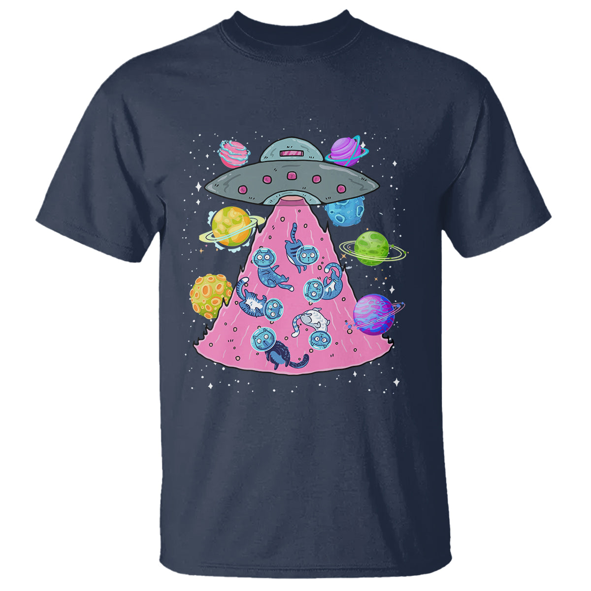 Cat Lover T Shirt UFO Catches Cat Into Space - Wonder Print Shop