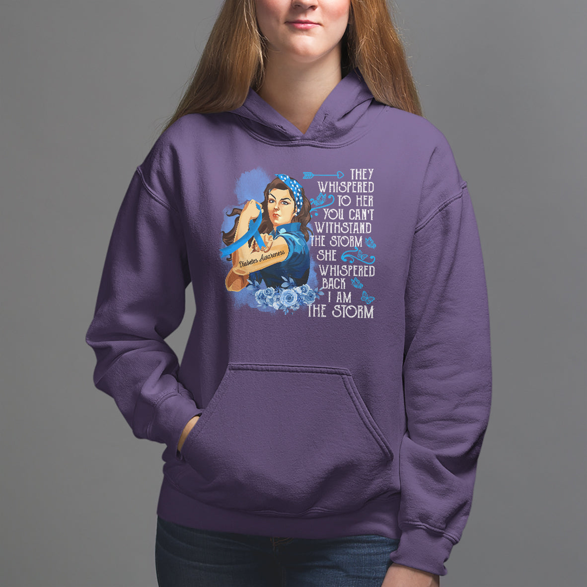 Whispered Back I'm The Storm Diabetes Cancer Awareness Month Hoodie - Wonder Print Shop