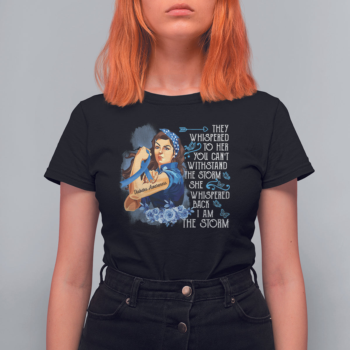 Whispered Back I'm The Storm Diabetes Cancer Awareness Month T Shirt For Women - Wonder Print Shop