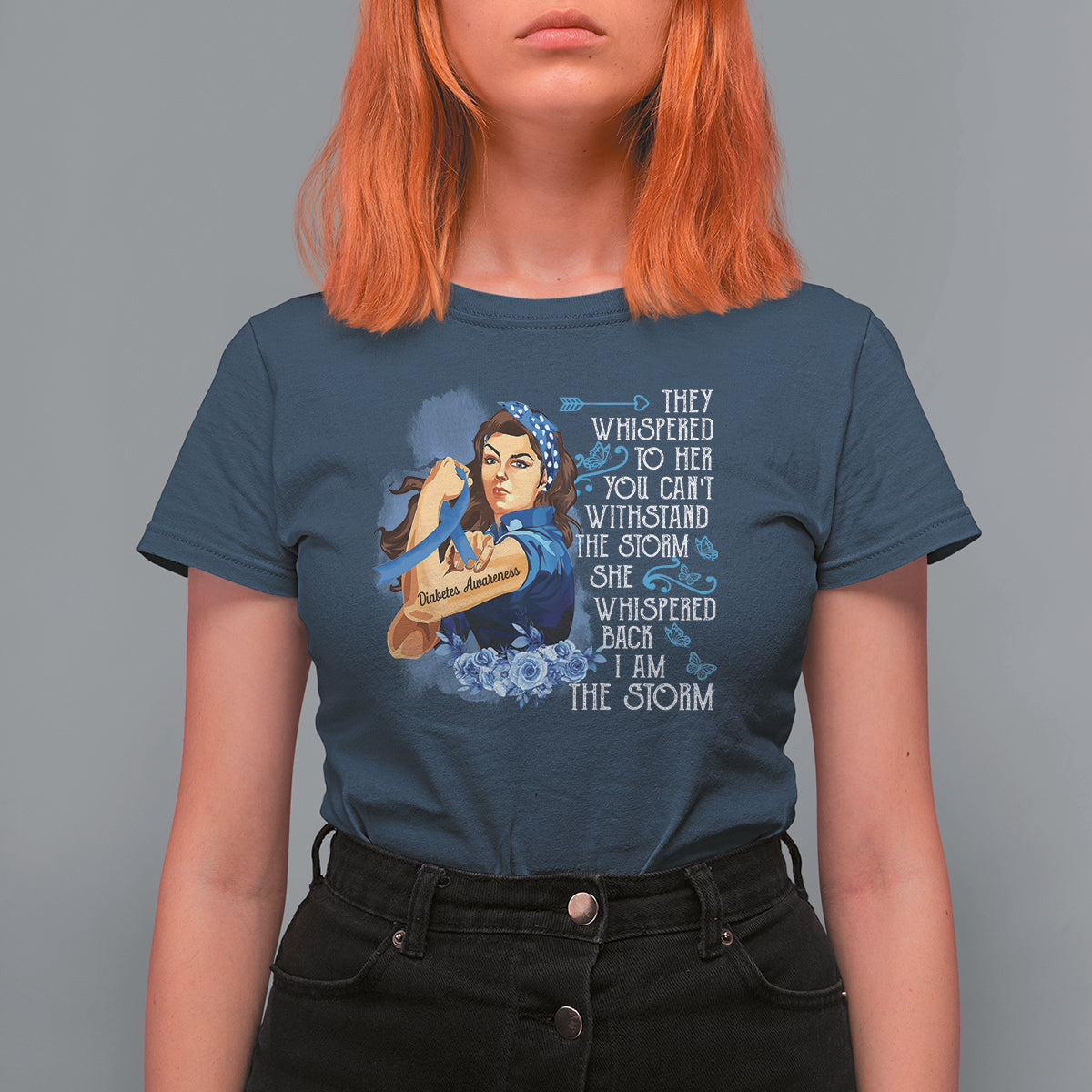 Whispered Back I'm The Storm Diabetes Cancer Awareness Month T Shirt For Women - Wonder Print Shop