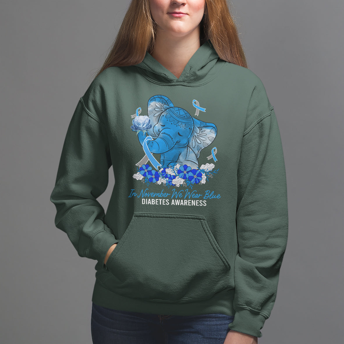 In November We Wear Cute Blue Elephant Diabetes Awareness Hoodie - Wonder Print Shop