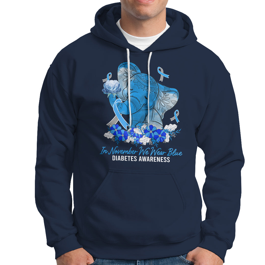 In November We Wear Cute Blue Elephant Diabetes Awareness Hoodie - Wonder Print Shop