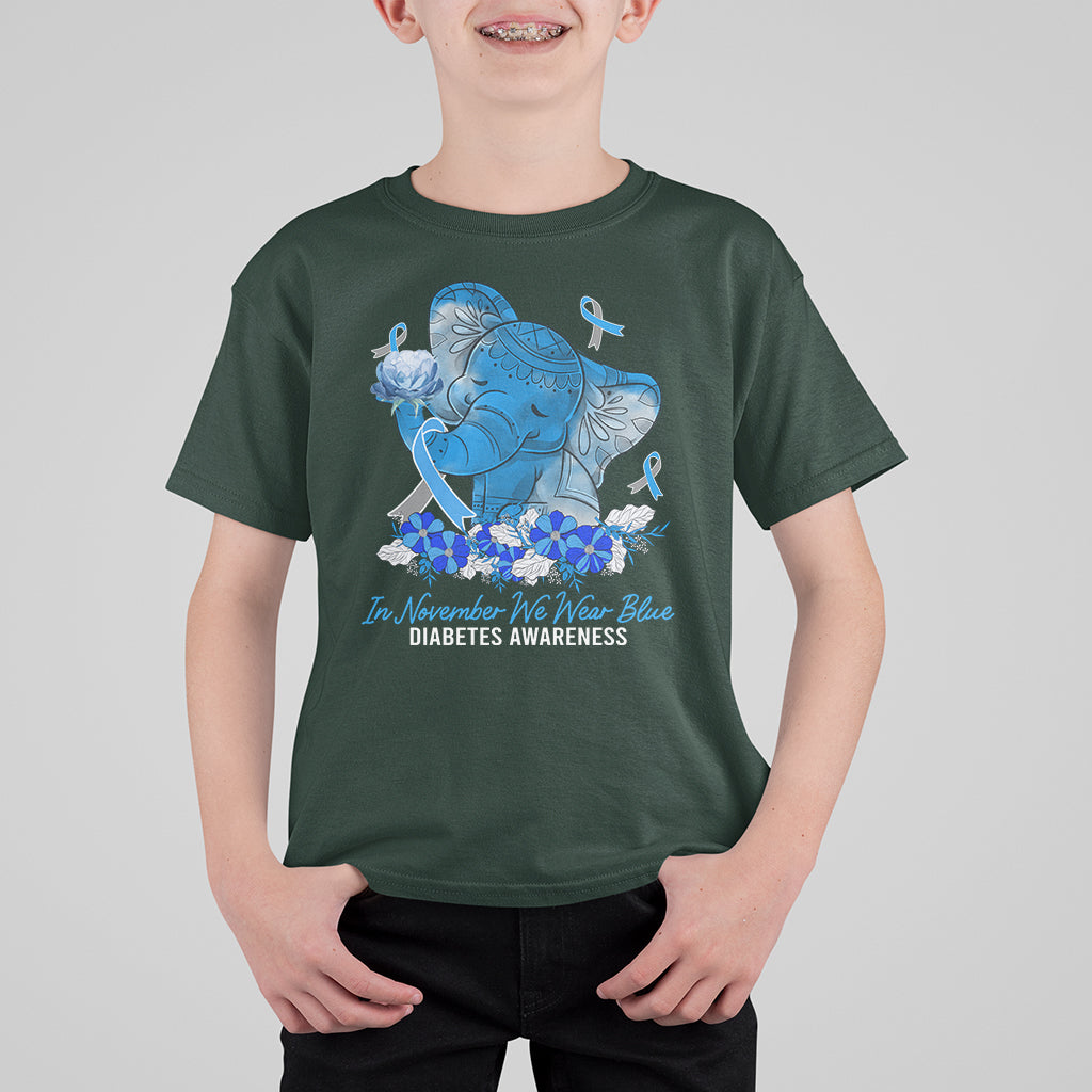 In November We Wear Cute Blue Elephant Diabetes Awareness T Shirt For Kid - Wonder Print Shop