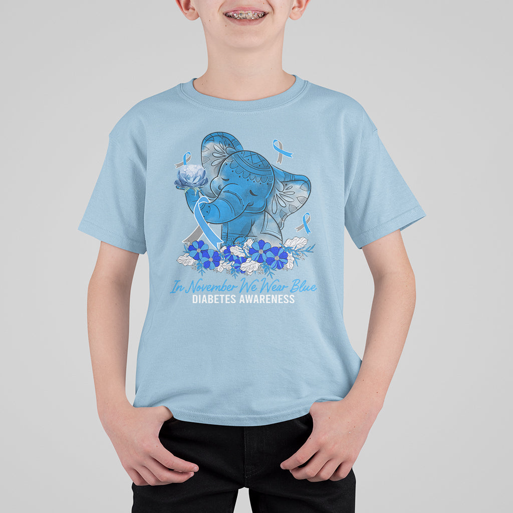 In November We Wear Cute Blue Elephant Diabetes Awareness T Shirt For Kid - Wonder Print Shop