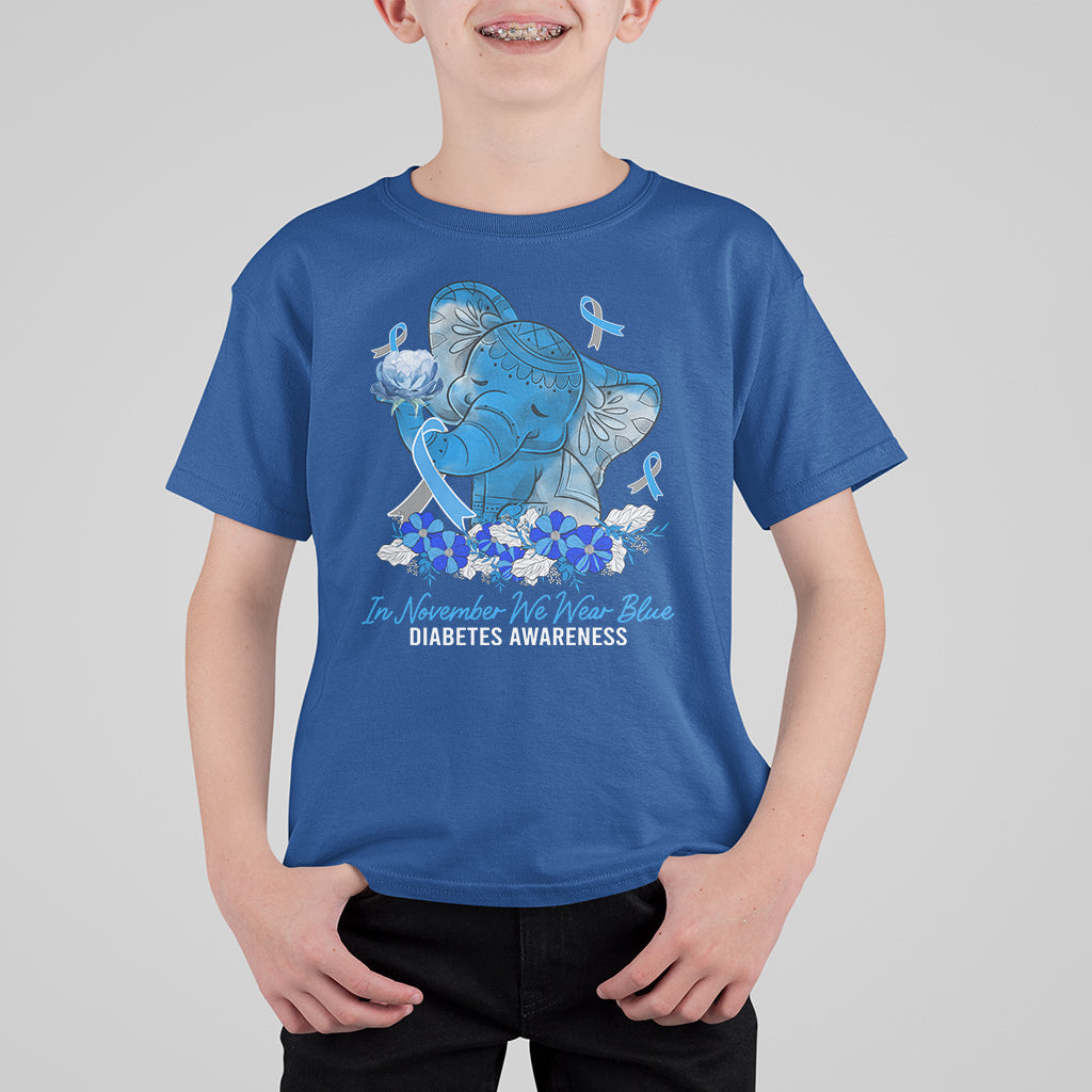 In November We Wear Cute Blue Elephant Diabetes Awareness T Shirt For Kid - Wonder Print Shop
