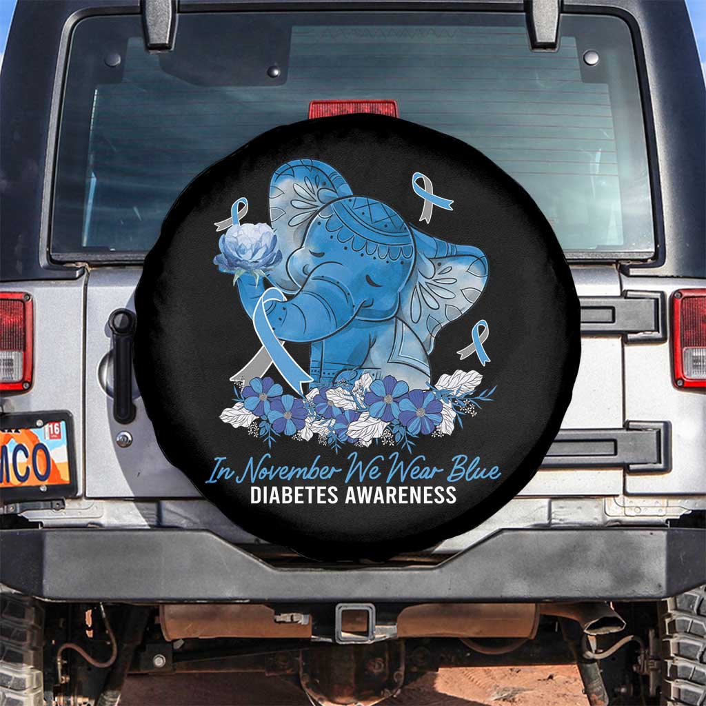 In November We Wear Cute Blue Elephant Diabetes Awareness Spare Tire Cover