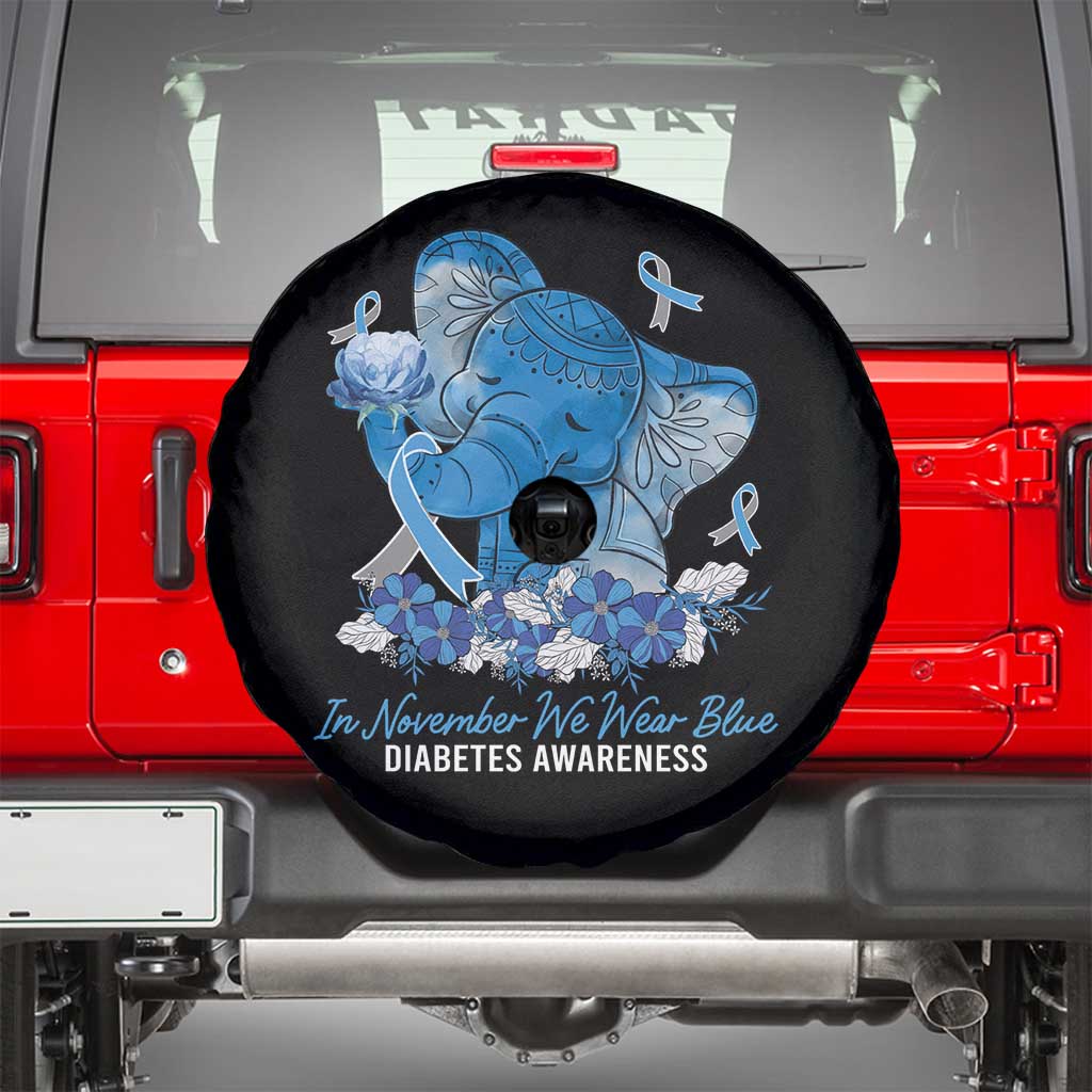 In November We Wear Cute Blue Elephant Diabetes Awareness Spare Tire Cover