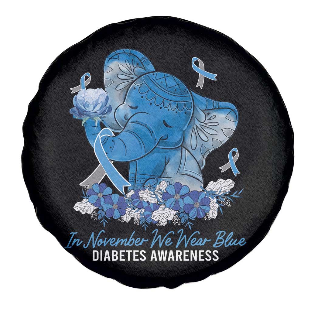 In November We Wear Cute Blue Elephant Diabetes Awareness Spare Tire Cover