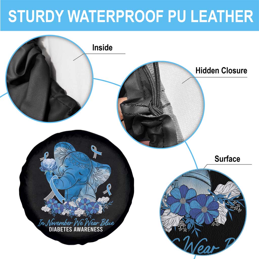 In November We Wear Cute Blue Elephant Diabetes Awareness Spare Tire Cover