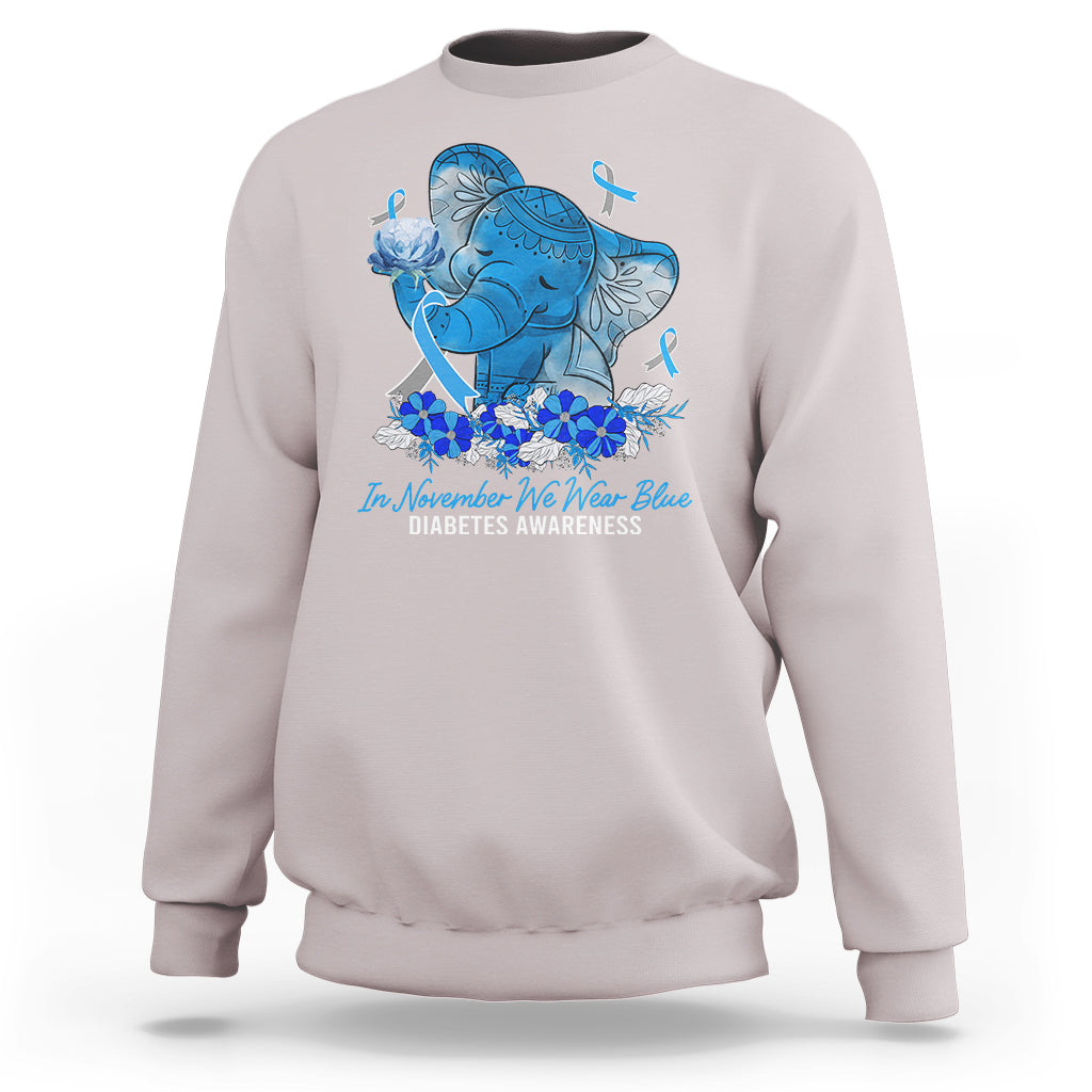 In November We Wear Cute Blue Elephant Diabetes Awareness Sweatshirt - Wonder Print Shop