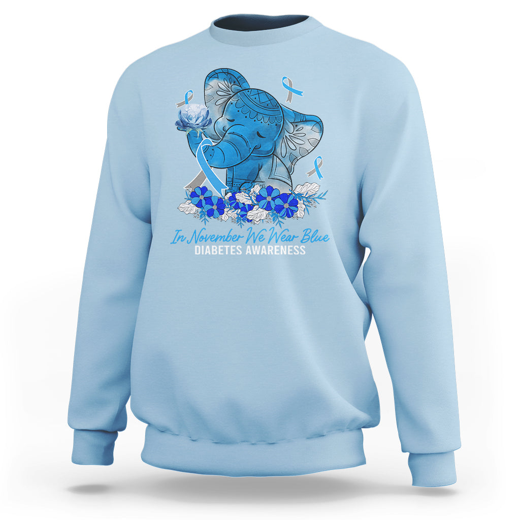In November We Wear Cute Blue Elephant Diabetes Awareness Sweatshirt - Wonder Print Shop