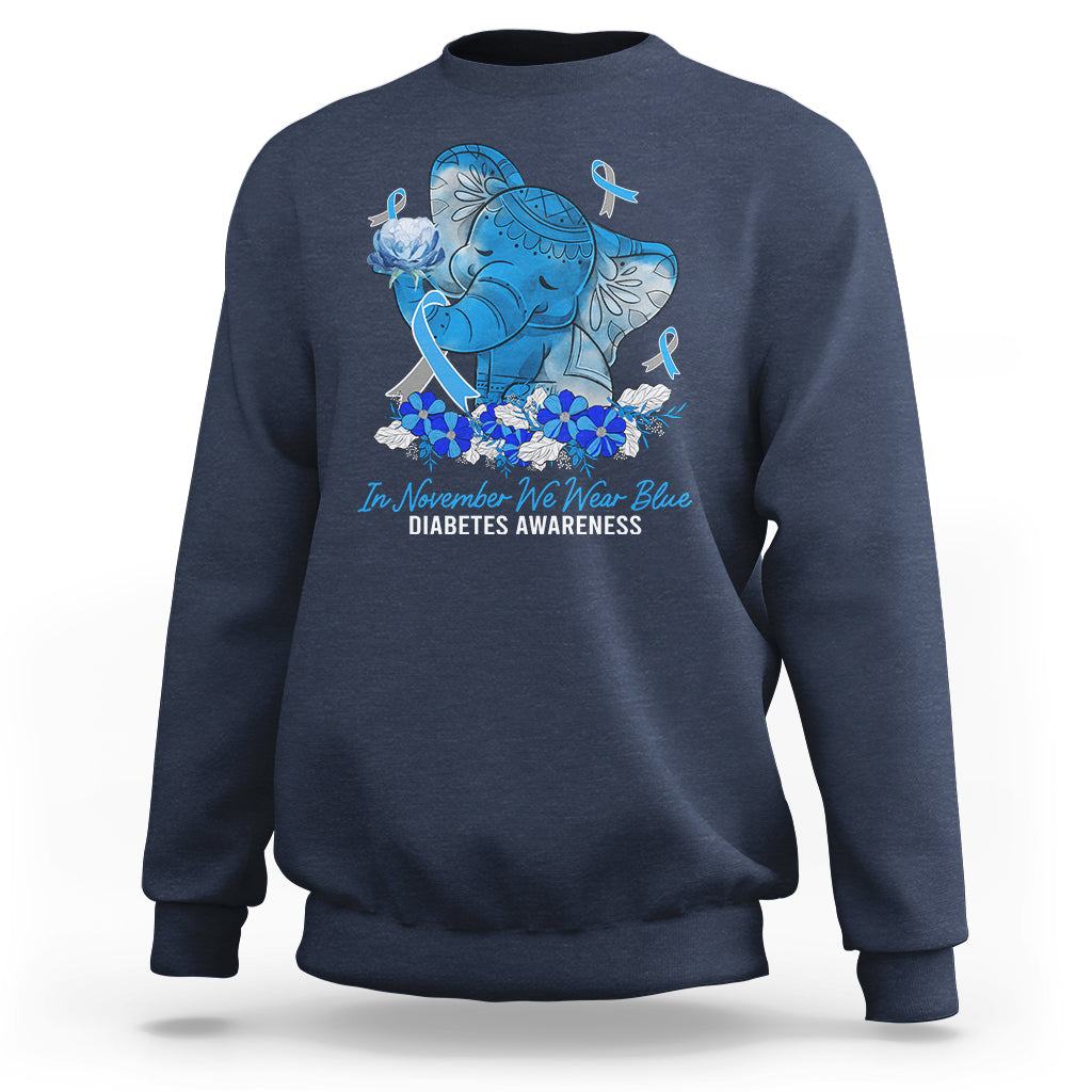In November We Wear Cute Blue Elephant Diabetes Awareness Sweatshirt - Wonder Print Shop